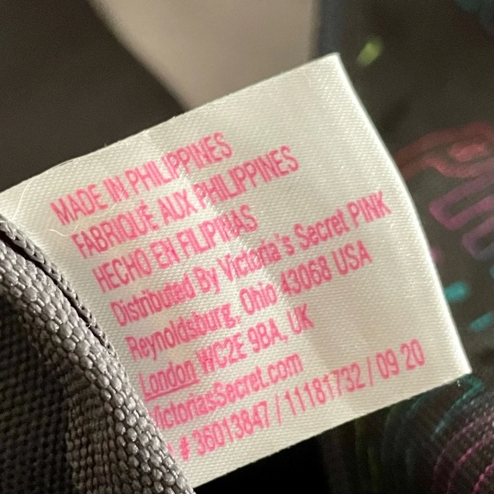 PINK Victoria’s Secret Black Zip Up Tote Bag Black Fluorescent Allover Logo - Picture 8 of 11